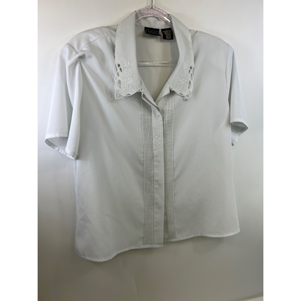 Laura Scott White Church Short Sleeve Blouse Embroidered Size Womens Sz 18